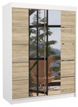 ADRK - Garderobna omara z drsnimi vrati Nordic - 150 cm - bela/sonoma hrast