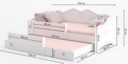 ADRK - Otroška postelja z dodatnim ležiščem Emka II - 80x160 cm - bela/roza