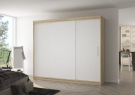 Garderobna omara z drsnimi vrati Antos - 250 cm - sonoma hrast/bela