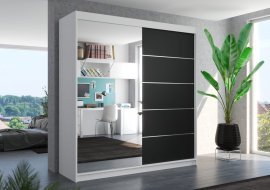 Garderobna omara z drsnimi vrati Oliver - 200 cm - bela/črna