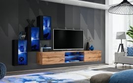 Dnevni TV regal Switch XXII 240 cm LED - črni/votan