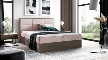 Meble Gruška - Boxspring postelja Wood 2 - 200x200 cm - temni hrast