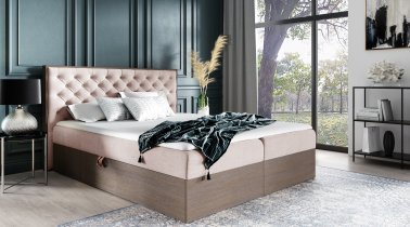 Meble Gruška - Boxspring postelja Wood 3 - 200x200 cm - temni hrast