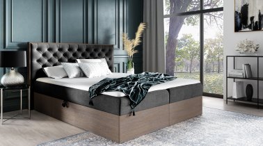 Meble Gruška - Boxspring postelja Wood 3 - 200x200 cm - temni hrast