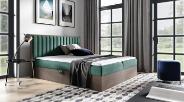 Meble Gruška - Boxspring postelja Wood 4 - 200x200 cm - temni hrast