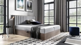 Meble Gruška - Boxspring postelja Wood 4 - 180x200 cm - temni hrast