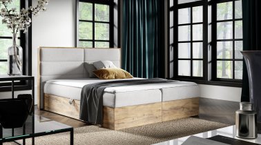 Meble Gruška - Boxspring postelja Wood 5 - 180x200 cm - hrast lancelot