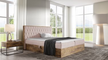 Meble Gruška - Boxspring postelja Wood 6 - 140x200 cm - hrast lancelot