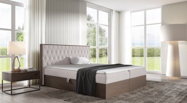 Meble Gruška - Boxspring postelja Wood 6 - 180x200 cm - temni hrast