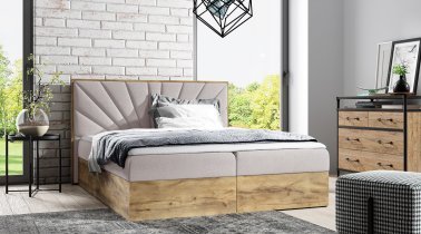 Meble Gruška - Boxspring postelja Wood 7 - 140x200 cm - hrast lancelot