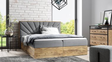 Meble Gruška - Boxspring postelja Wood 7 - 200x200 cm - hrast lancelot