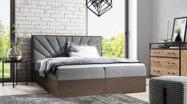 Meble Gruška - Boxspring postelja Wood 7 - 160x200 cm - temni hrast