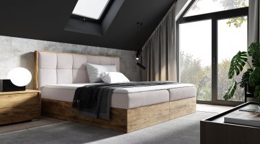 Meble Gruška - Boxspring postelja Wood 8 - 160x200 cm - hrast lancelot