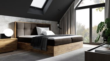 Meble Gruška - Boxspring postelja Wood 8 - 180x200 cm - hrast lancelot