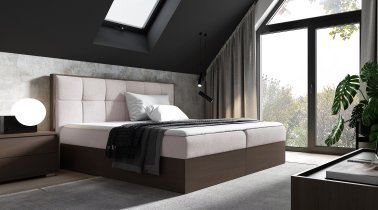 Meble Gruška - Boxspring postelja Wood 8 - 140x200 cm - temni hrast
