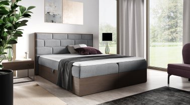 Meble Gruška - Boxspring postelja Wood 9 - 200x200 cm - temni hrast