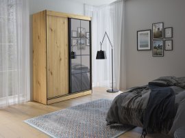 Garderobna omara z drsnimi vrati Oslo II - Artisan hrast/črna - 150 cm