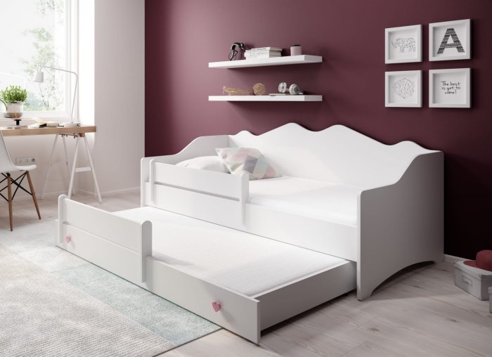 ADRK - Otroška postelja z dodatnim ležiščem Emka II - 80x160 cm - bela/roza