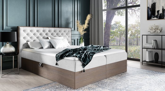 Meble Gruška - Boxspring postelja Wood 3 - 160x200 cm - temni hrast